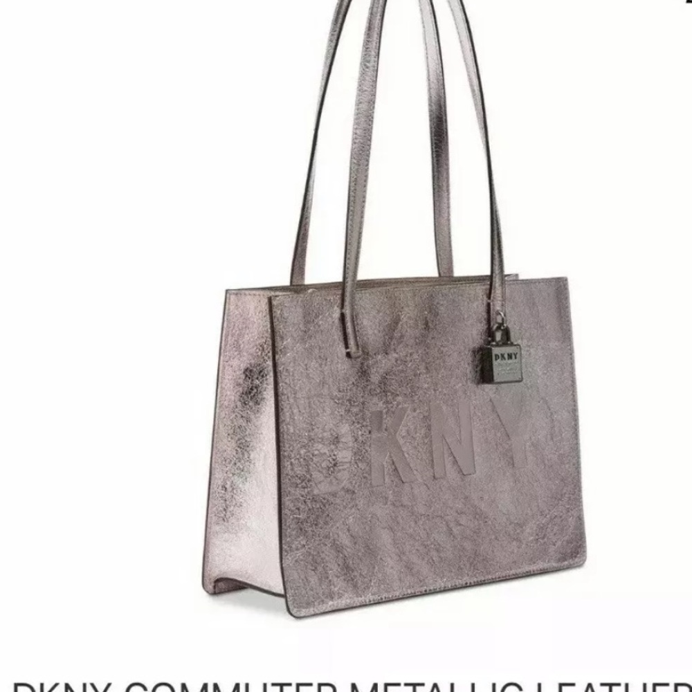 DKNY COMMUTER MEDIUM METALLIC LEATHER TOTE NWOT - Picture 10 of 10